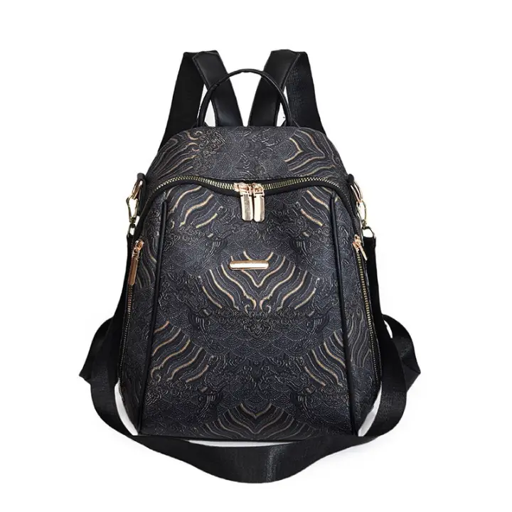 Mochila De Deporte Casual Para Jóvenes Estilo Nuevo Con Bordado Y Estampado Gran Capacidad Mochila De Viaje Para Estudiantes De Secundaria Y Universitarios Material PU Y Rayón - 1