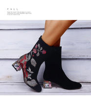SP Botas de Caballero de Tacón Bajo y medio de tubo de moda de Invierno, Zapatos de viscosa para Mujer, BOTAS de moda de Cabeza Redonda de gran tamaño de PU. - details 0
