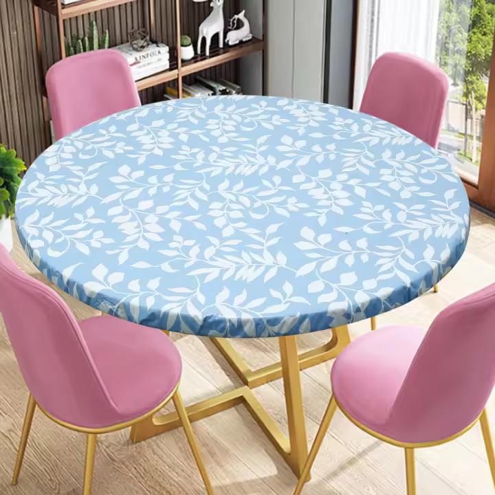 Mantel Redondo De PVC Impermeable Y Antigrasa Con Borde Elástico Para Fiesta Navideña Decoración De Casa Protección De Mesa De Cocina - 1