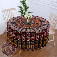 Mantel Redondo Peacock Mandala Impermeable De 63 Pulgadas Para Mesa Al Aire Libre Y Interior En Colores Morado Rojo Amarillo Y Azul Estilo Clásico Para Banquete Fiesta Y Wedding - details 3