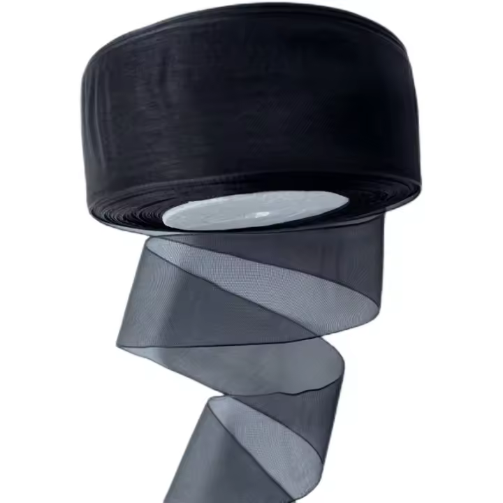Cinta de organza negra de 25 m y 40 mm de ancho con borde tejido | Para manualidades - 1