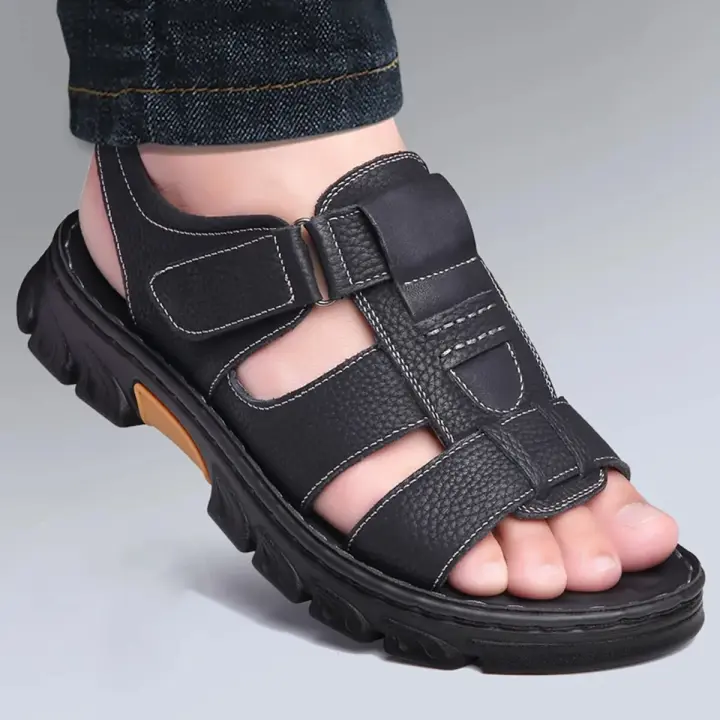 Sandalias Para Hombre Ajustables De Color Sólido Con Suela De Goma Duradera Y Comodidad Respirable PU Para Caminar Al Aire Libre - 1