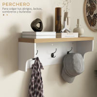 HOMCOM Recibidor con Perchero y Banco Zapatero 2 en 1 Muebles de Entrada con 3 Ganchos y Estantes para 9 Pares de Zapatos 75x30x50 cm y 75x20x22,5 cm Blanco - details 5