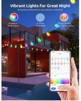 Luces de hadas para exteriores RGBW inteligentes, 15 m, 15 bombillas LED S14 para exteriores, IP65 a prueba de agua, control de aplicación, 40 modos de escena, sincronización de música, temporizador, blanco cálido regulable para jardín, patio, boda - details 3