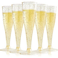 5PCS Creativos Flutes De Champán Plásticos Desechables Con Polvo De Oro Y Pierna Alta Para Bodas Y Fiestas Copas De Vino De Coctel Ecológicas - details 3