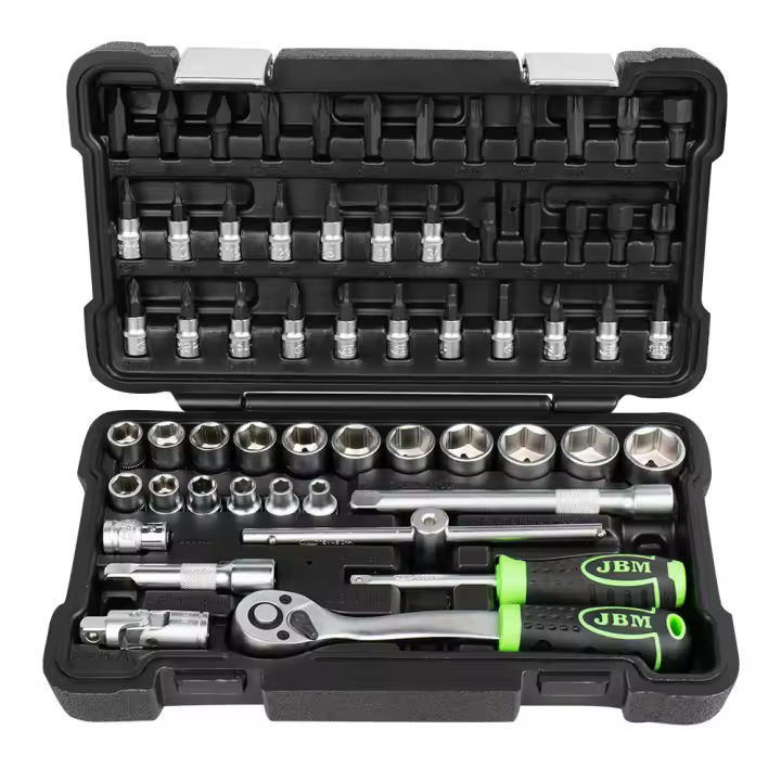 JBM 54277 ESTUCHE DE HERRAMIENTAS DE 3/8" DE 59 PIEZAS CON VASOS HEXAGONALES CINCADO - 1