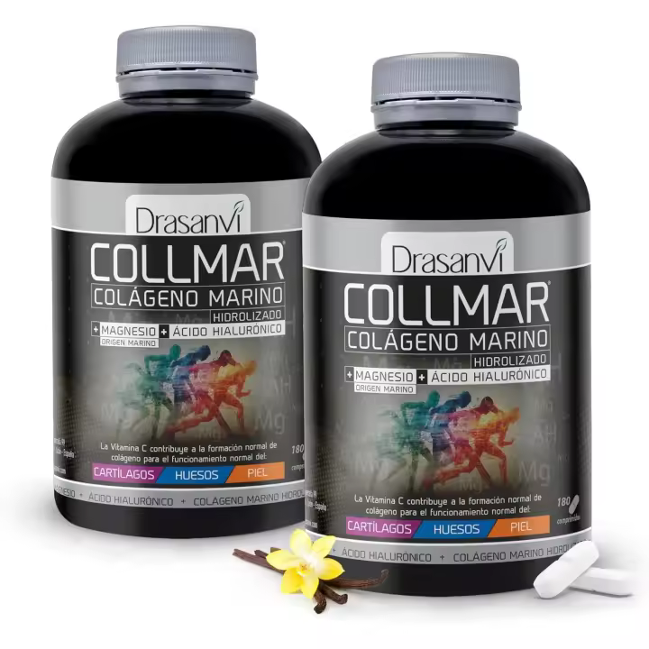 Drasanvi COLLMAR Comprimidos de 180 Unidades Pack 2- Fórmula con Magnesio - Colágeno Marino Hidrolizado - ácido Hialurónico - Calcio - Vitamina C-Formación de Colágeno - Funcionamiento de Cartílagos - Huesos y Piel - 1