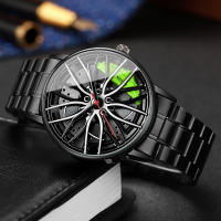 Reloj De Negocios Para Hombre 2PCS Moda Dial De Rueda De Coche 3D Reloj Deportivo Acero Inoxidable Análogo Quartzo Sin Caja - details 4
