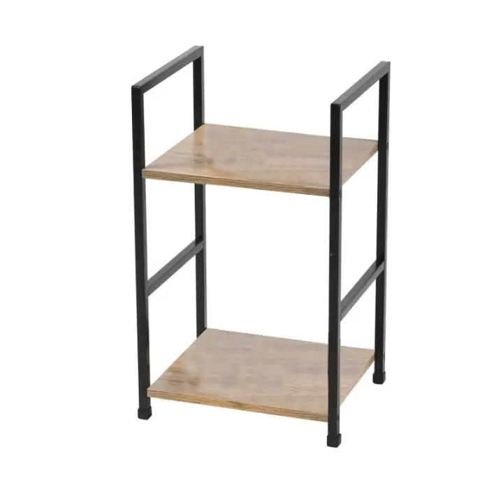 Fornord Miramax-mesa Auxiliar Metal y Madera, Mesita de Noche con Estantes de Almacenamiento, Mesa Auxiliar Industrial de 2 Niveles, Mesa de Café, para Sala de Estar, Dormitorio, Estudio, 2 NIVELES 29X23,5X48CM - 1