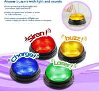 Paquete de 4 timbres de juego: timbre de pelea familiar con luces y sonidos, timbres de respuesta para aula, cuestionarios y fiestas. - details 1