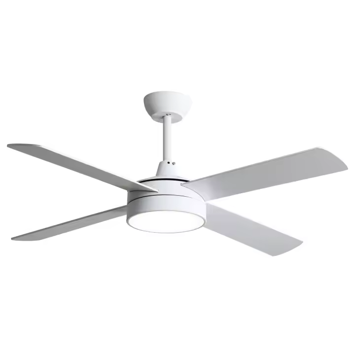 VENTILADOR DE TECHO NEVERY 26W con luz Fabrilamp - Color Blanco, con cuatro 4 Aspas Blanco/Haya, Seis 6 Velocidades ajustables, tres 3 Temperaturas de Luz, Control Remoto, Temporizador, Memoria. Motor DC. Decoración y Hogar - 1