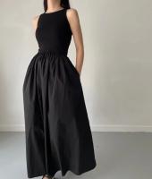 Nuevo Vestido Largo Elegante Y Sencillo Para Mujer En Color Negro Con Cuello Redondo Y Cintura Alta Estilo Moda Casual De Verano Sin Mangas - details 9