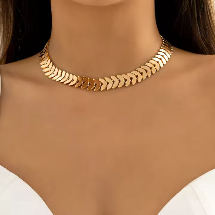 Collar De Cadena Con Láminas De V Y Hojas De Color Oro Punk Para Mujer Vintage De IngeSight.Z Joyería De Regalo - 1