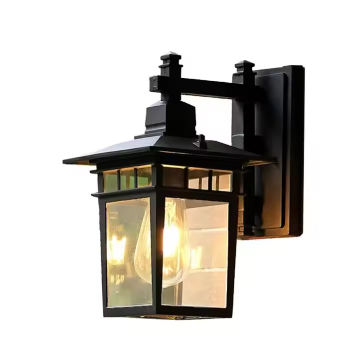 Outdoor Wall Mount Lights | Exterior Porch Light Fixture, Sanded Black Cast-Aluminum With Bubble Glass Panel - 1