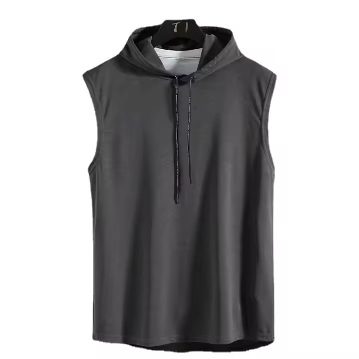 Top De Entrenamiento De Baloncesto Para Hombres Verano 2024 Sin Mangas Con Capucha Secado Rápido Estilo Deportivo Top Fitness Manga Larga Color Sólido - 1