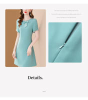 Vestido A-Line Elegante Para Mujer EVNISI Con Bordado En Flares Y Cuello En Escarf Oficina Moda Verano Cierre De Cremallera Longitud De Rodilla Polyester - details 4
