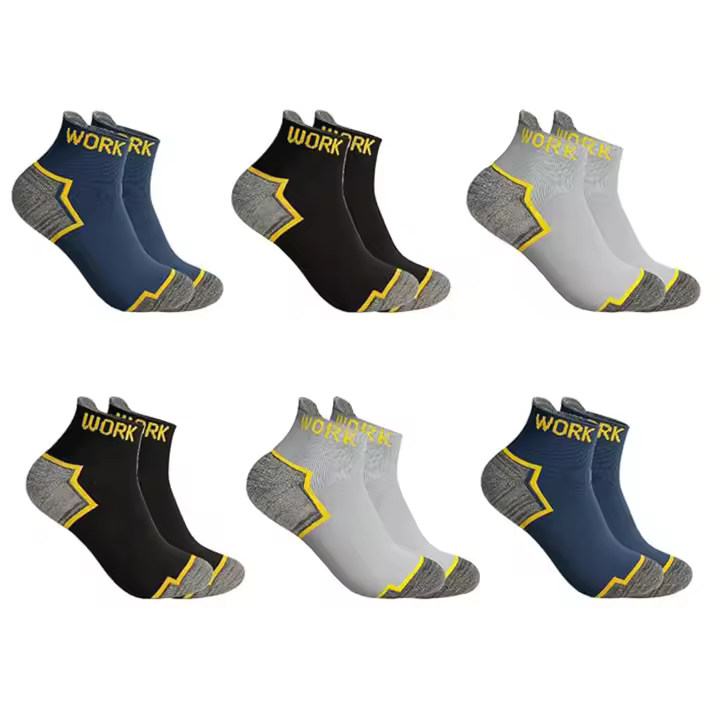 Calcetines Trabajo Hombre Verano- Calcetines Trabajo Mujer Verano – Tobilleros 95% Algodón, Reforzados en Talón y Punta – Transpirables, Resistentes y Cómodos- Calcetines para Botas de Seguridad | PACK 6 Pares - 1