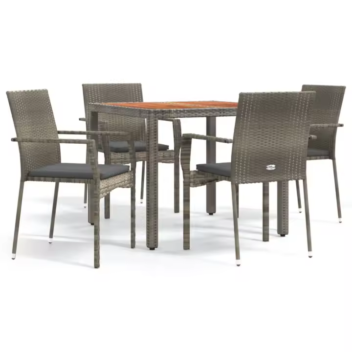 vidaXL Set comedor de jardín 5 piezas con cojines ratán sintético gris - 1