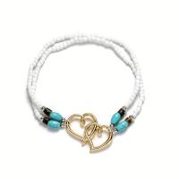 Anklet Set Bohemio Elegante Con Corazón Doble Hueco Y Cuentas Mini Hecho De Resina Y Acero Inoxidable Para Fiesta Y Boda - details 9
