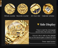 Reloj De Pulsera Para Hombre OLEVS Lujo Impermeable Cuarzo Estilo Esqueleto Dorado 24 Horas Día Noche Resistente Al Choque Y Luz - details 11
