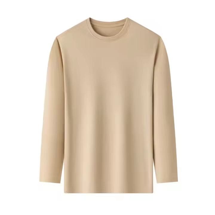 Camiseta De Algodón Para Hombre Con Cuello Redondo Y Mangas Largas En Color Sólido Cómoda Y Transpirable Para El Verano - 1