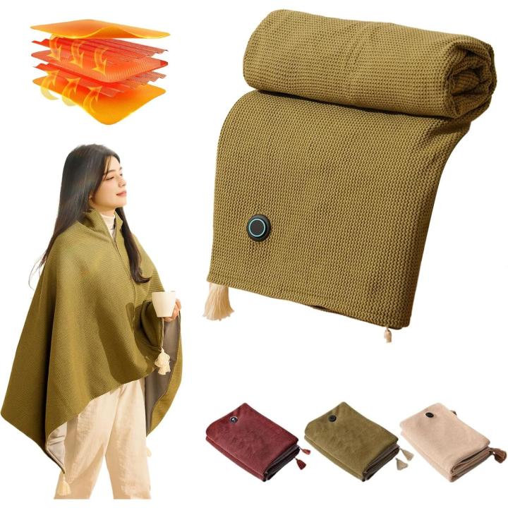 Chal/manta eléctrica portátil con calefacción para uso en exteriores, 3 niveles de calefacción, chal/manta cálida con calefacción por USB, lavable (150 cm x 80 cm), banco de energía no incluido.