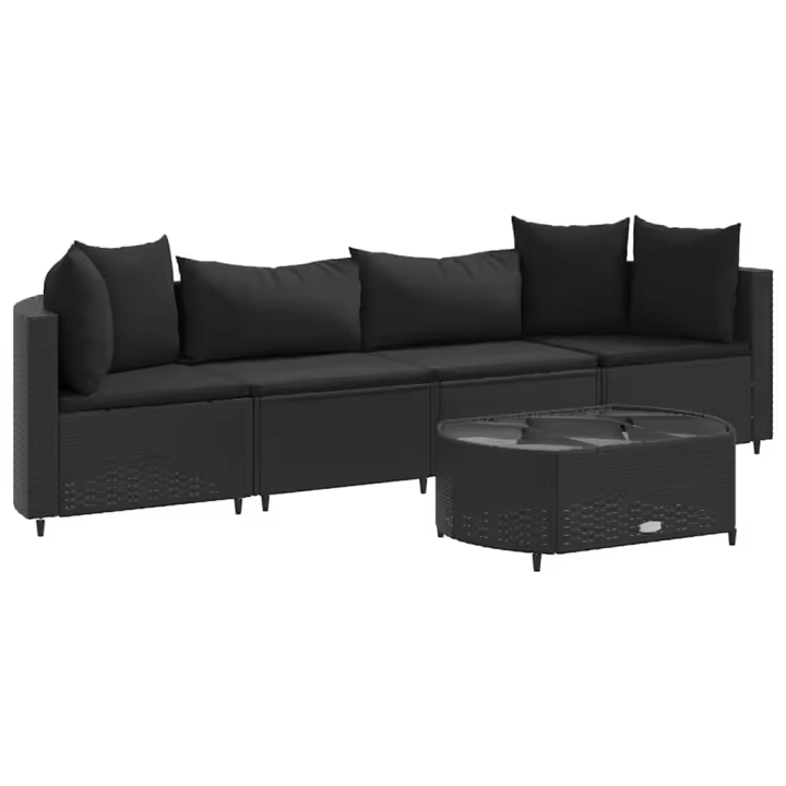 vidaXL Set de muebles de jardín 5 pzas y cojines ratán sintético negro - 1