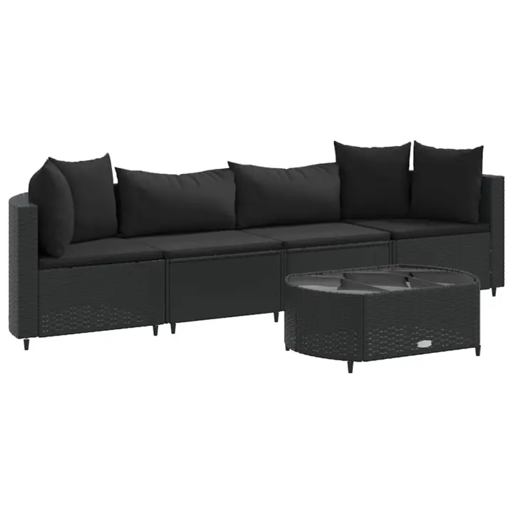 vidaXL Set de muebles de jardín 5 pzas y cojines ratán sintético negro - 1
