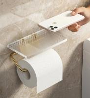 Soporte De Papel Toalla De Lujo En Oro Con Estante Acrílico Sin Perforar Accesorios De Baño Organizador De Tela De Papel - details 2