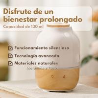 Difusor de Aceites Esenciales de Cerámica y Madera Real | Decoración | Vibración Ultrasónica, Apagado Automático, Múltiples Colores LED, Humidificador de Aire 130 Ml | - details 2