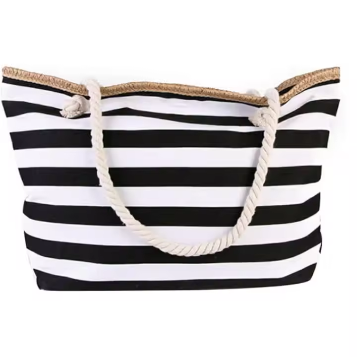 Bolsa de playa de lona extra grande, bolsa de playa de hombro con asas de cuerda de algodón, Tote Bag de Playa 56x38x17cm. - 1