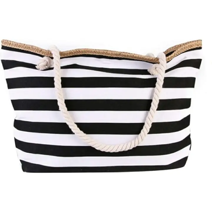 Bolsa de playa de lona extra grande, bolsa de playa de hombro con asas de cuerda de algodón, Tote Bag de Playa 56x38x17cm. - 1