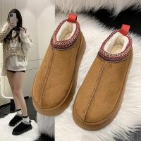 Botas De Nieve Para Mujer Invierno 2024 Cálido De Cashmere Suela Gruesa Sin Talón Media Pantufla Algodón Zapatos Para Mujer - details 1