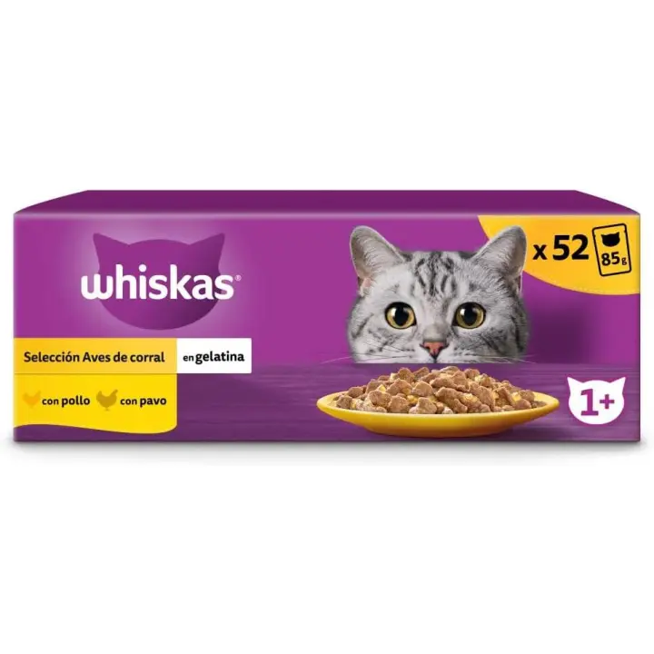 Whiskas Selección de Aves en Gelatina Comida Húmeda para Gatos - 13 Paquetes x 4 bolsitas x 85gr - 1