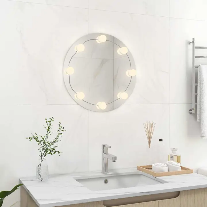 Espejo de pared con luces LED redondo de vidrio - 1