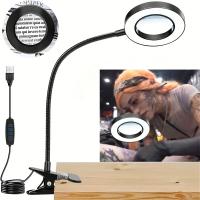 Lámpara de escritorio LED ajustable con fuente de luz y lupa, regulable, cambio de color, protección ocular, lupa con clip para lectura, trabajo de oficina y bricolaje, lupa iluminada de 10x, lupa iluminada con clip, lupa de 10x, lámpara de escritorio de - details 12