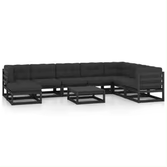 VIDAXL 3076773 juego de muebles para jardín de 9 piezas fabricado en madera de pino en color gris y negro - 1