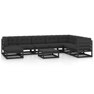 VIDAXL 3076773 juego de muebles para jardín de 9 piezas fabricado en madera de pino en color gris y negro - 1