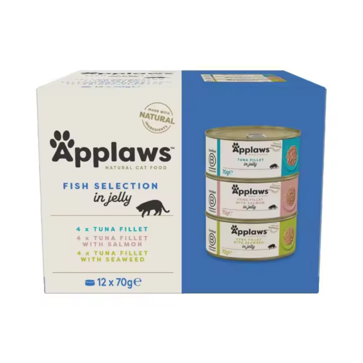 Applaws Cat Lata Seleccion Pescado Gelatina Multipack 12x70g - Comida Húmeda para Gatos - Explosión de Sabores - 1