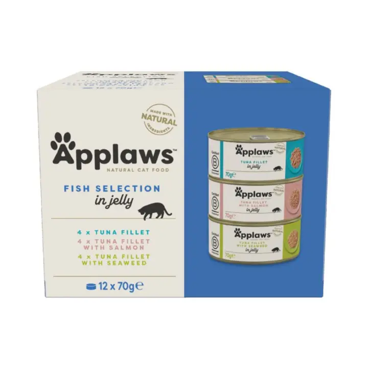 Applaws Cat Lata Seleccion Pescado Gelatina Multipack 12x70g - Comida Húmeda para Gatos - Explosión de Sabores - 1