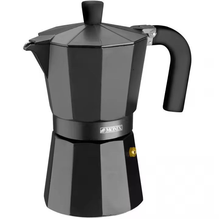 Monix- Cafetera Vitro Noir de Aluminio Italiana. De 1 a 12 tazas de café. Apta para cocina de gas vitrocerámica y eléctrica. - 1