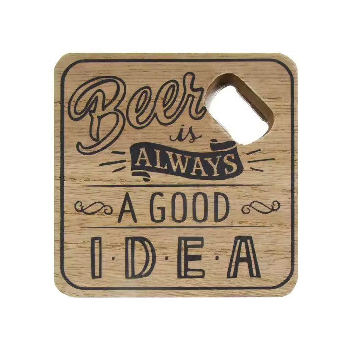 CAPRILO REGALOS & DECORACIÓN  Set de 3 Decorativos Abridores de Madera "Beer-Cerveza ". Recuerdos. Destapadores. Regalos Originales. Detalles de Bodas, Comuniones, Bautizos, Cumpleaños. 10 x 10 x 1 cm. - 1