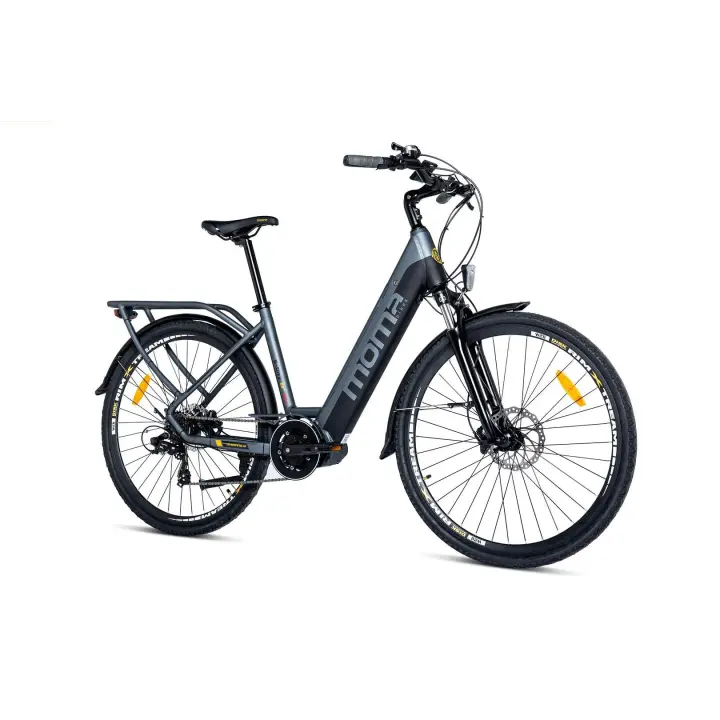 Moma Bikes Bicicleta Electrica, Urbana E-CITY-28"PRO Motor Central, Aluminio. SHIMANO 7v & Frenos Disco Hidráulicos, Bateria Integrada Ion Litio 48V 13Ah - 1