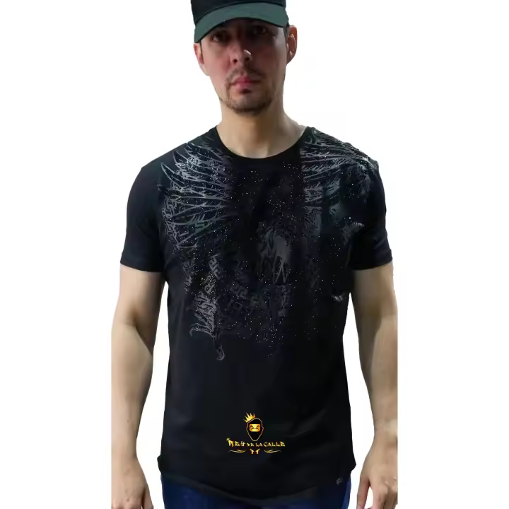 Camiseta Left Point Negra Pedrería Brillante Águila - 1