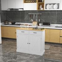 HOMCOM Isla de Cocina Carro de Cocina con Encimera de Madera Plegable 2 Puertas 2 Cajones Estante Ajustable y 4 Ruedas 105x60x90,5 cm Blanco - details 1