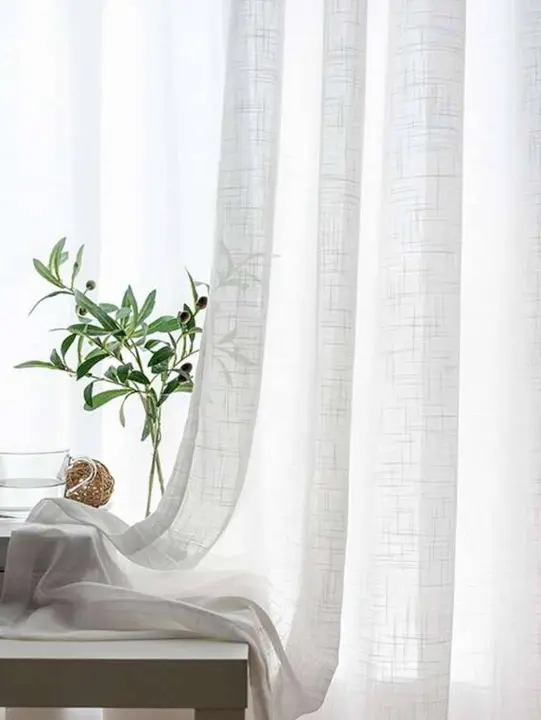 Cortina De Tela De Algodón Pura Y Sencilla Para Sala De Estar Y Dormitorio 1 Pieza Con Función Decorativa Y Antipolvo - 1