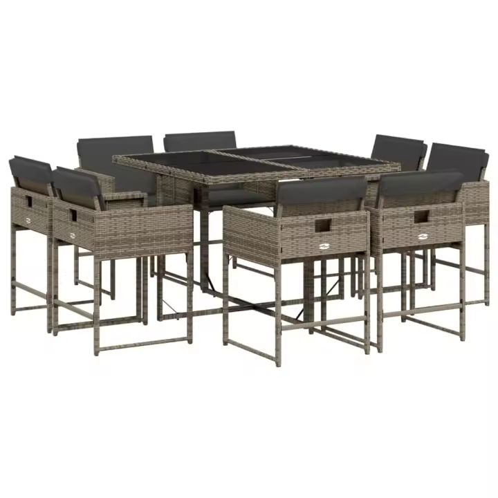 vidaXL Set comedor jardín 9 pzas y cojines ratán sintético gris - 1