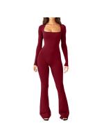 Traje De Yoga Para Mujer Con Manga Larga Cintura Ajustable Levantador De Caderas Neck Square Pierna Ancha Elástico Alto Jumpsuit Sin Costuras Material Poliéster - details 4