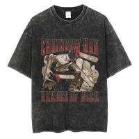 Camiseta De Manga Corta Para Hombre Estilo Hip Hop Vintage Washed En Color Negro Con Estampado De Cadena Anime Camiseta Casual Para Todas Las Estaciones - details 1