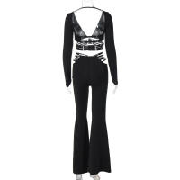 Conjunto De Dos Piezas Para Mujer Otoño Invierno Camiseta De Cuello V Con Espalda Descubierta Y Pantalones Delgados De Estilo Callejero - details 5